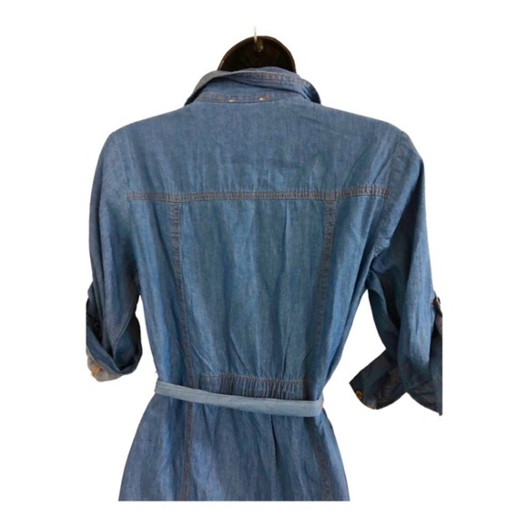 Blue denim‎ fabric button front boho look belted dress size small brand new - Picture 8 of 16